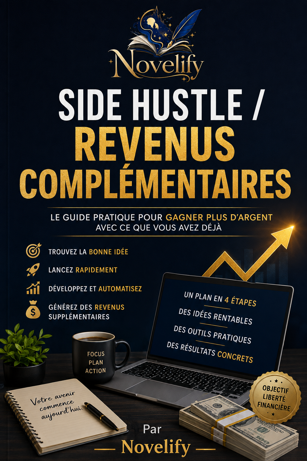 Livre numérique de Novelify sur les revenus complémentaires et side hustle, avec un guide pour augmenter ses revenus.