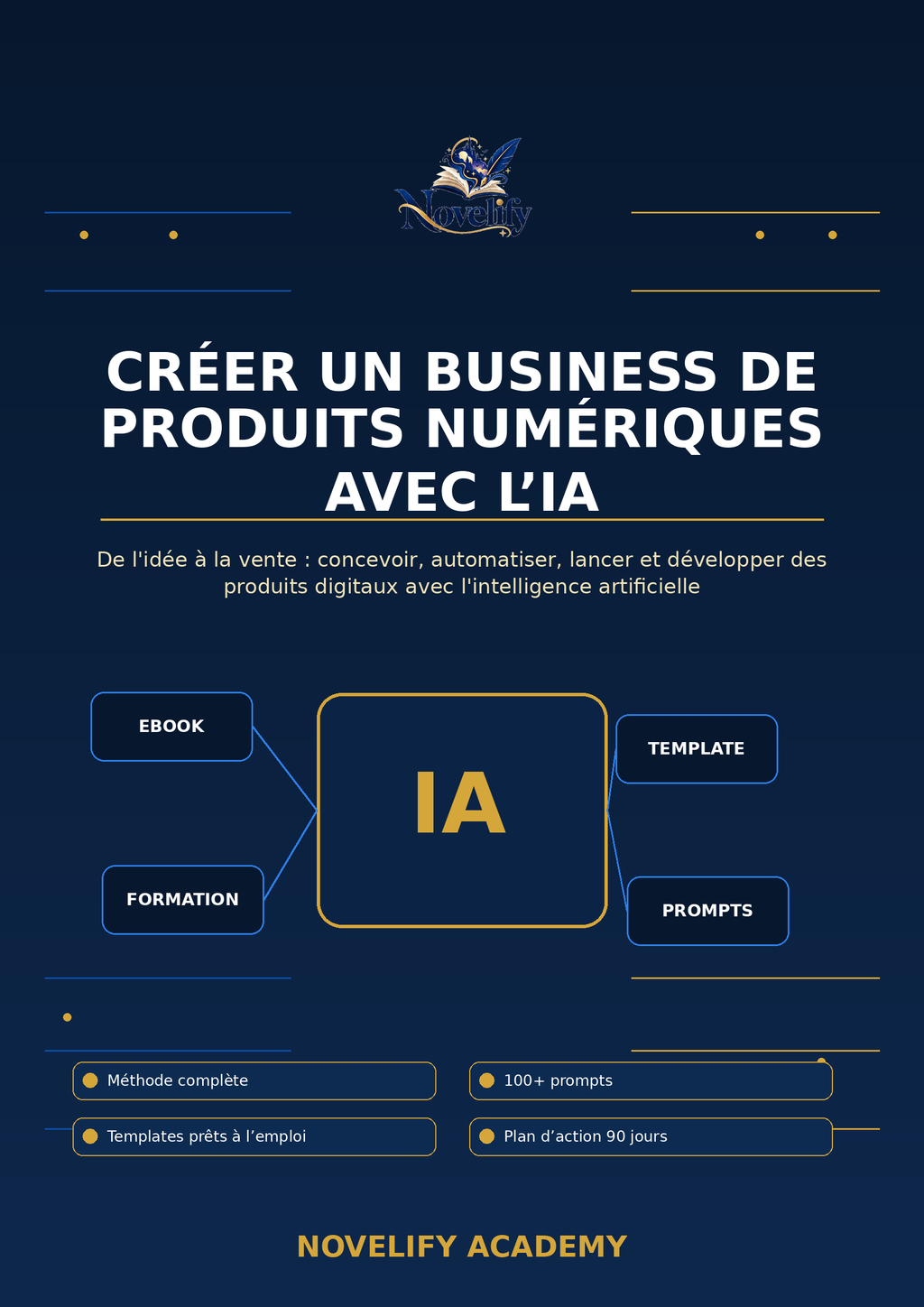 Couverture du livre numérique et vidéo AI Digital Business Master de Novelify sur la création et vente de produits numériques avec l'IA.